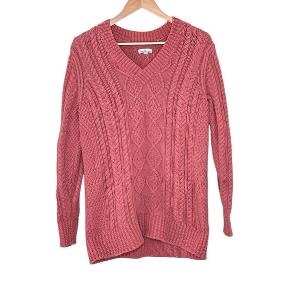 L.L. Bean Signature Womens Cable Knit Sweater Sz S Pink Chunky Preppy Old Money - Picture 1 of 9